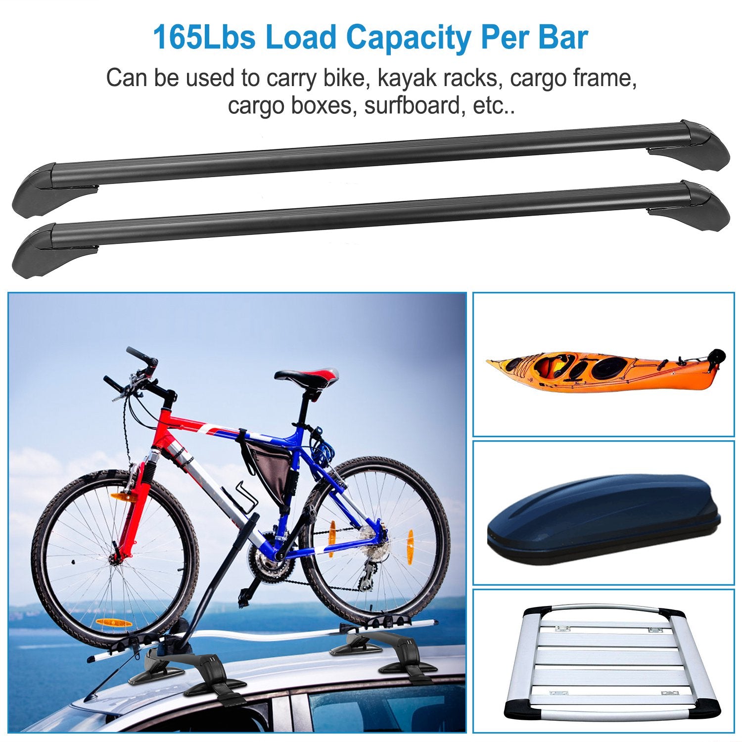 2PCS Universal 110cm 43-inch Car Roof Rack Cross Bar With Anti-Theft Lock Adjustable Window Frame For Bike Kayak Cargo Luggage