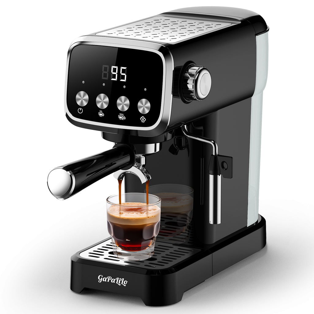 20 BAR Slim Espresso Machine With Milk Frother, Cup Warmer, 43 OZ Detachable Tank, For Espresso, Americano, Latte, Space-Saving, Screen Button, Black