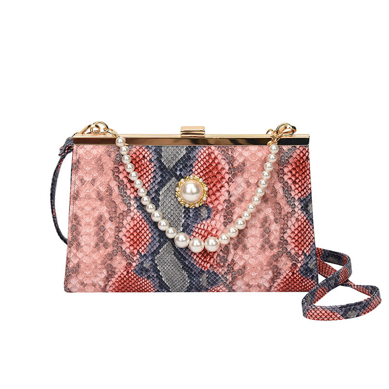 New Vintage Snake-pattern Pearl-chain Evening Bag