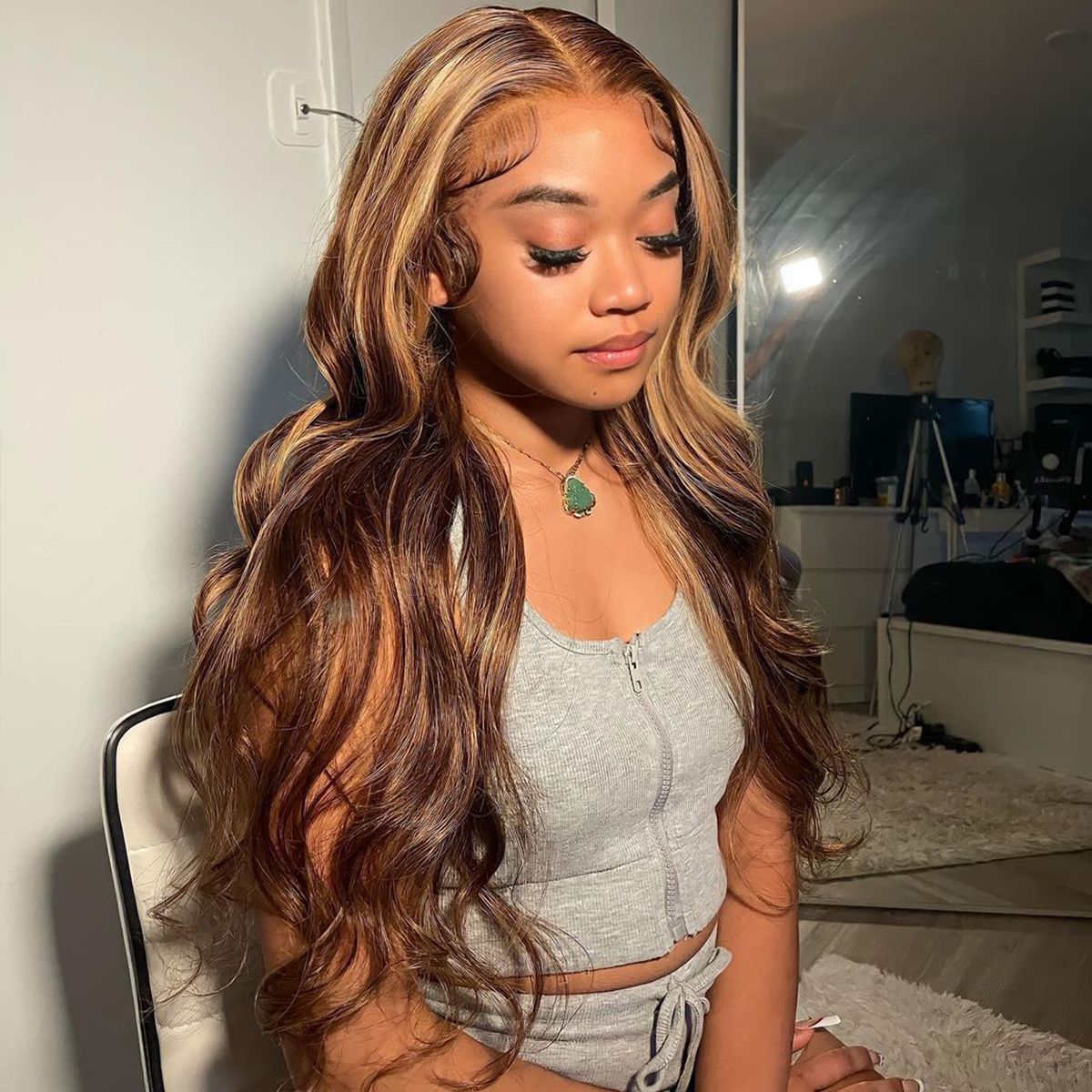 4x4 Lace Closure Human Hair Wig, Body Wave Wig In P427 Color, 150 Percent Density