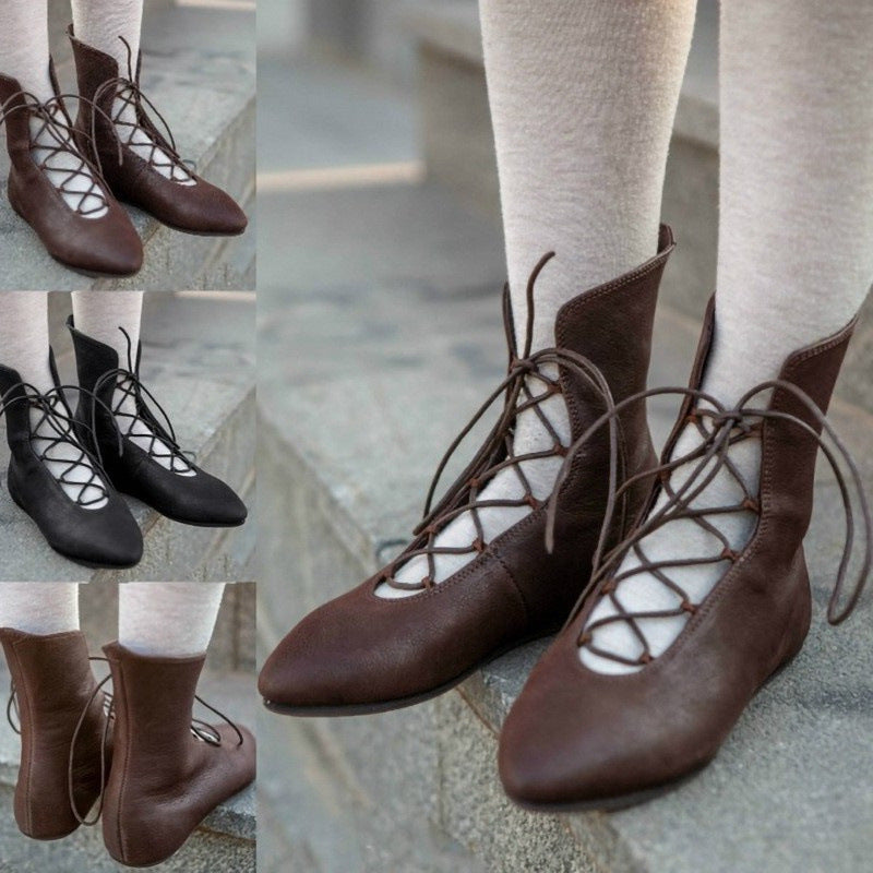 Women's Low-cut Leather Boots With Straps