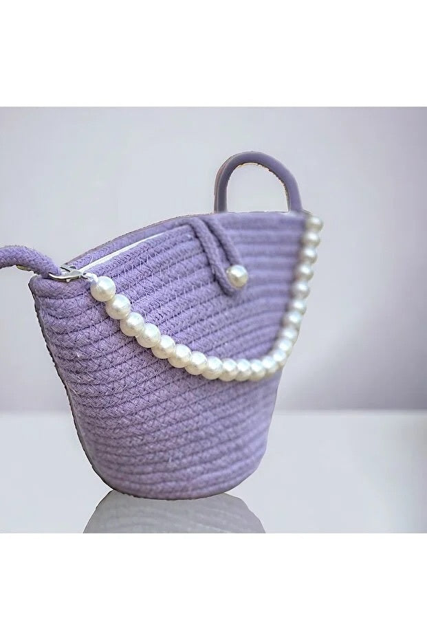 Women Lilac Pearl Design Shoulder Bag Elegant Daily Handbag