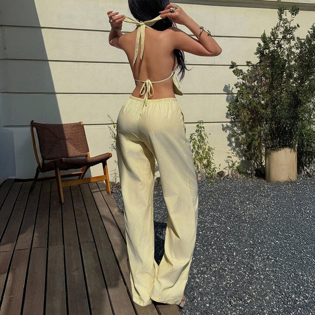 Vacation-style Tank Top And Casual Long Pants Set