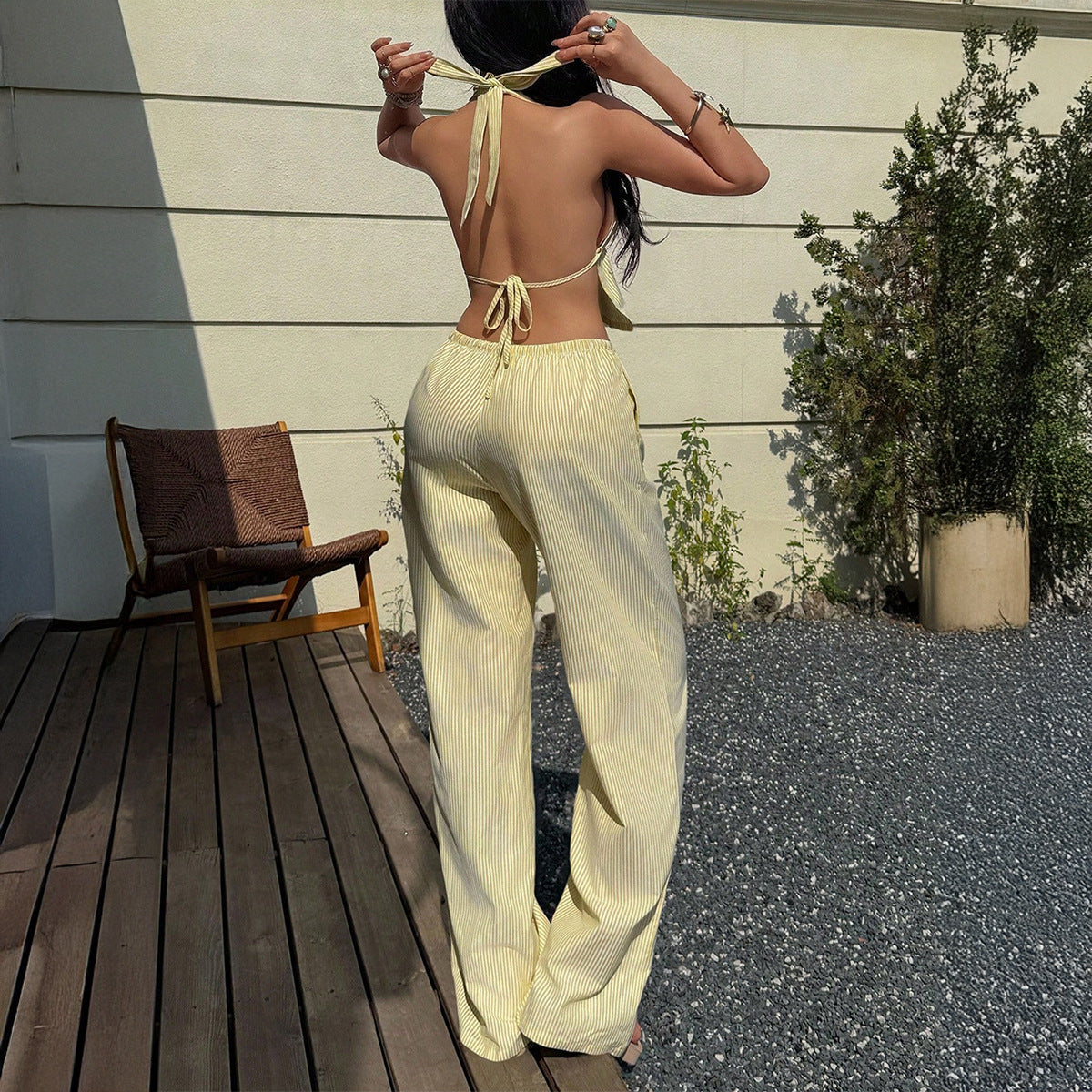 Vacation-style Tank Top And Casual Long Pants Set