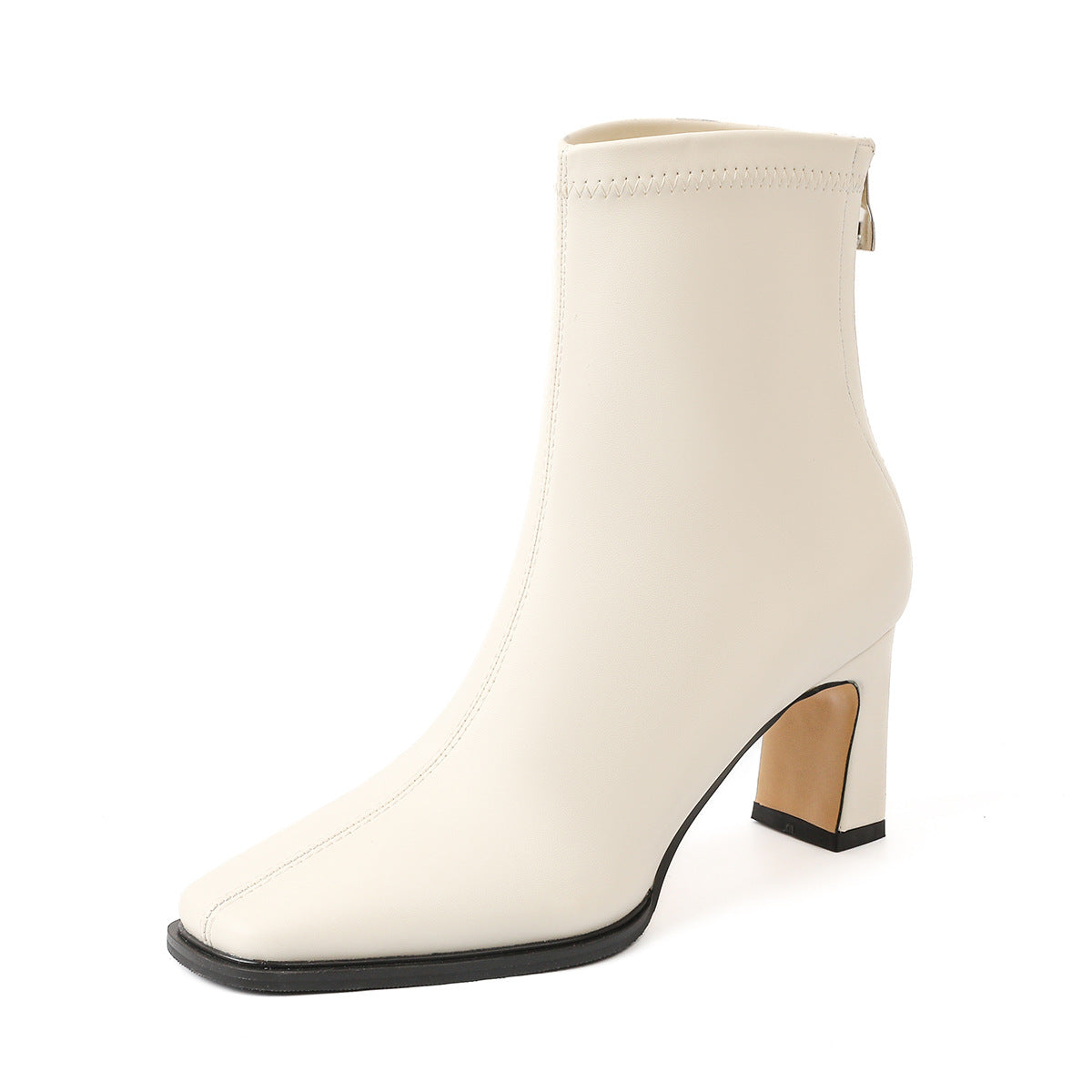 Chunky Heeled Tall Leather Stretch Riding Boots