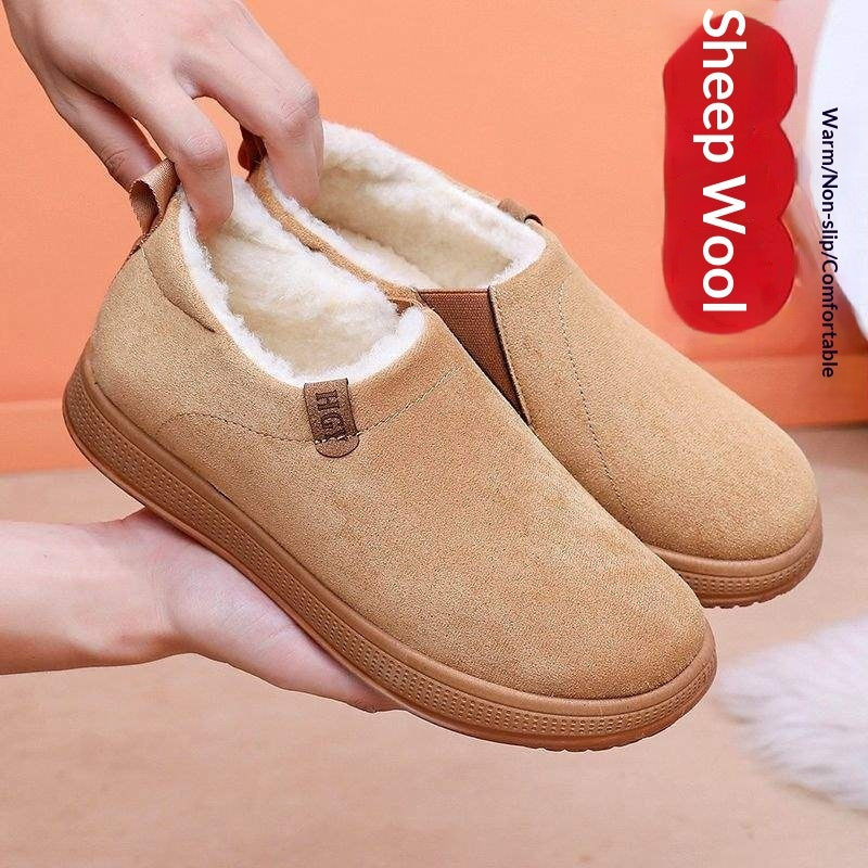 Fleece-lined Merino Wool Slip-on Snow Boots With Anti-slip Soles