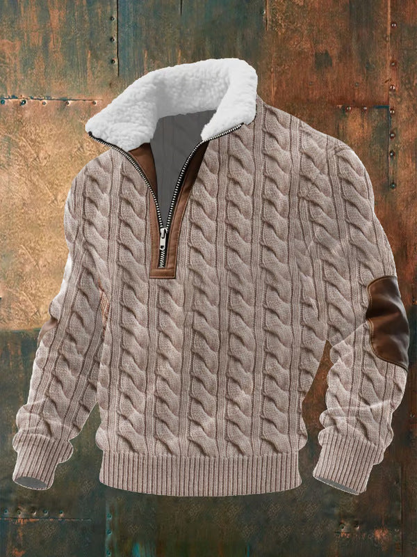 Men's Fitted Top With Printed Pattern And Faux Fur Collar