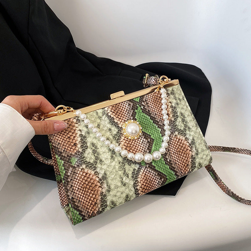 New Vintage Snake-pattern Pearl-chain Evening Bag