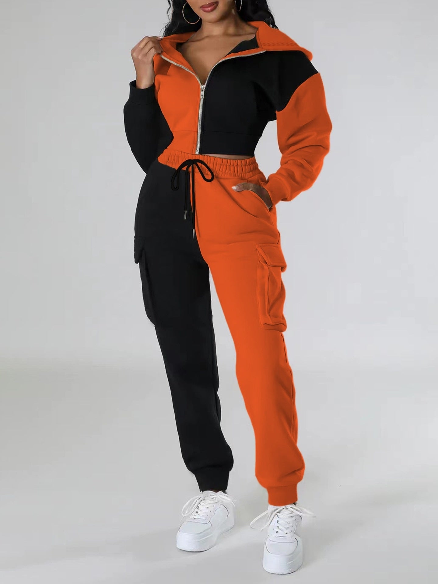 Fashion Double Mixed Color Hooded Autumn Suit