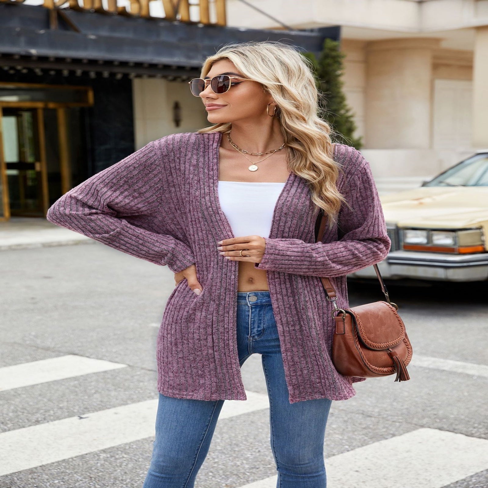 Long Sleeve Loose Sunken Stripe Sanding Underwear Sweater