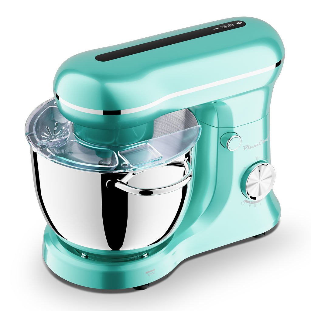 6QT & 5QT Dual Bowls Stand Mixer, 10 Speed Tilt-Head With Electronic Timer, Dough Mixer, Dishwasher Safe, Stainless Steel Bowls, Dough Hook, Flat Beater, Whisk For Baking,  Blue