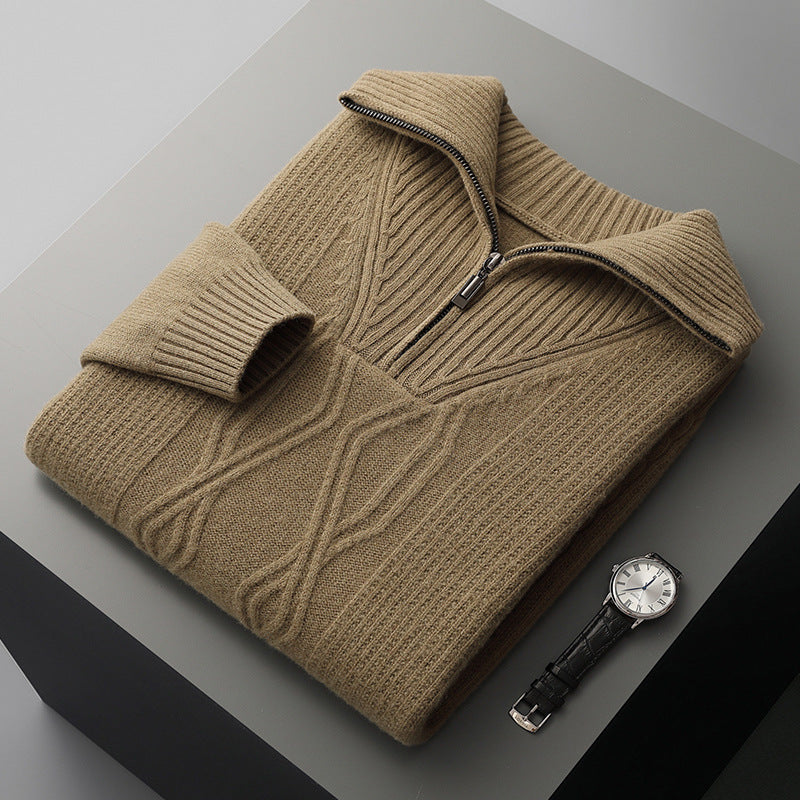 Men's Diamond-Pattern Sweater Casual Stand Collar Long Sleeves