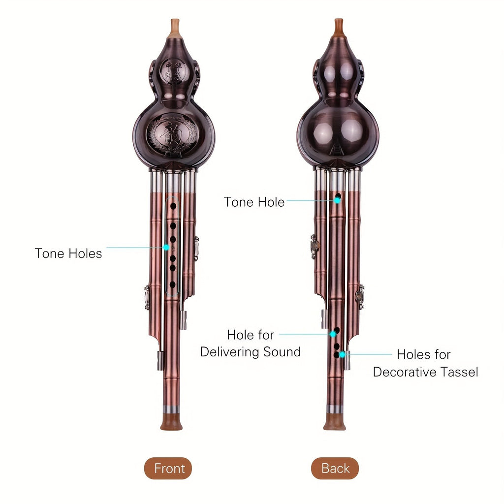 Chinese Traditional Gourd Flute - Durable Copper Plated Metal, Comes With Portable Gift Box And Chinese Knot, Suitable For Music Enthusiasts, C Bb Tone, Perfect For Gift Giving