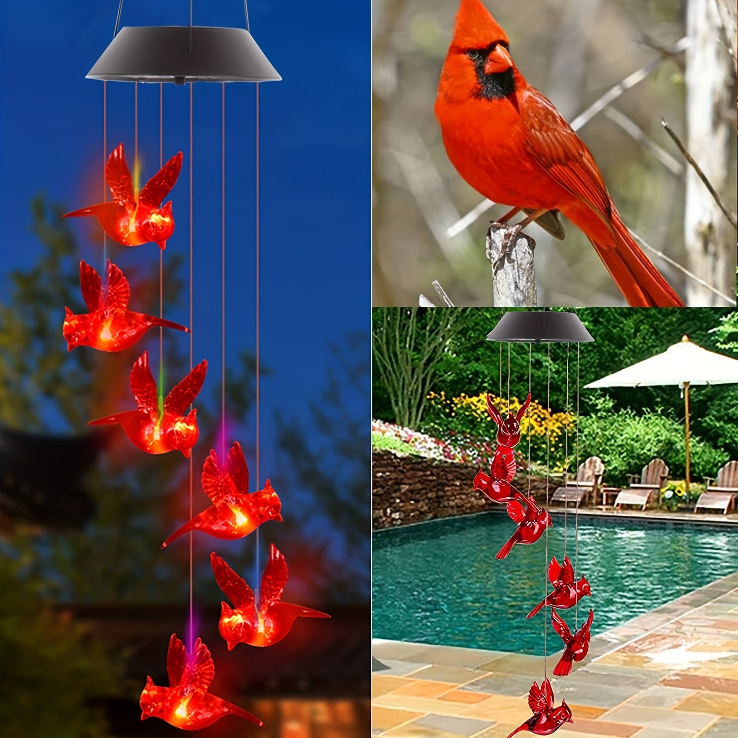 1PC Outdoor Solar Flaming Bird Wind Chime Lights, Outdoor Decorative Colorful Solar Wind Chimes, Co