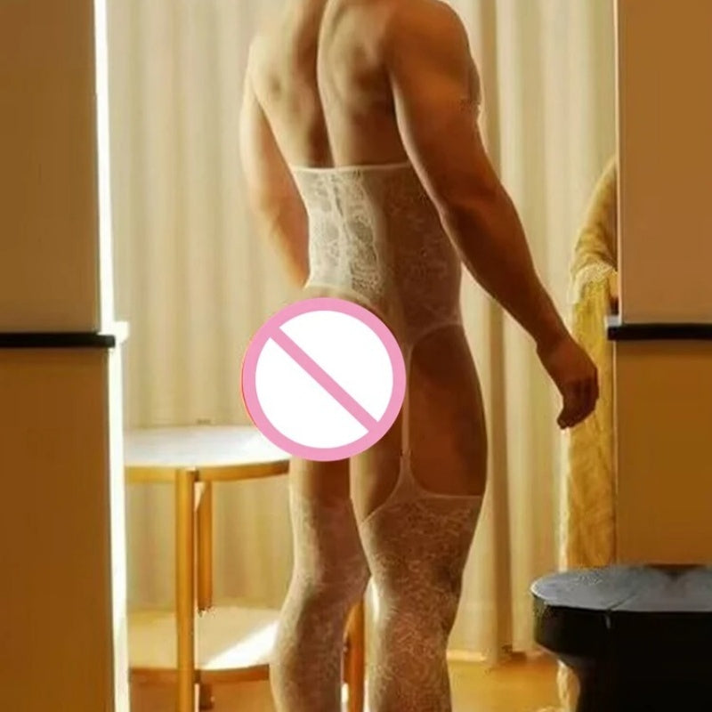 Men's Sexy Hollow-out Jacquard Bodysuit Tights