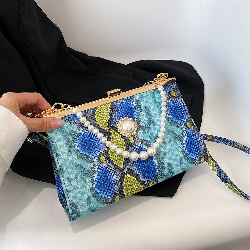 New Vintage Snake-pattern Pearl-chain Evening Bag