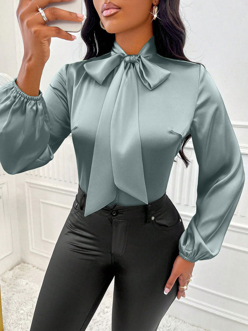 Satin Shirt With Bow-tie Long Sleeves