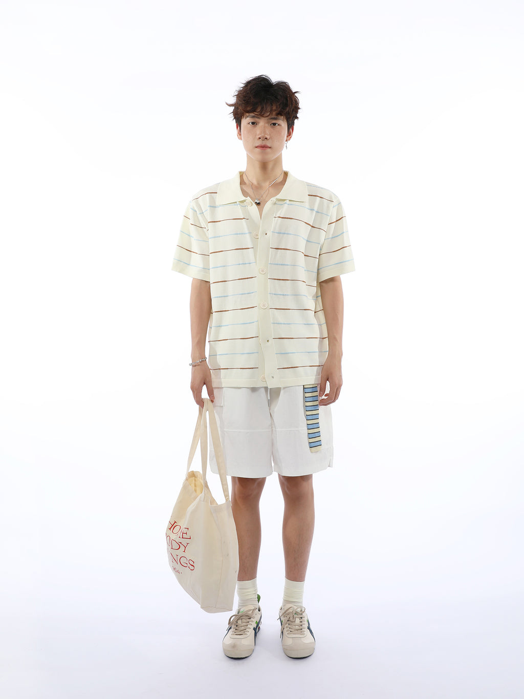 Casual Lapel Striped Short-sleeve Knitted Cardigan POLO Shirt