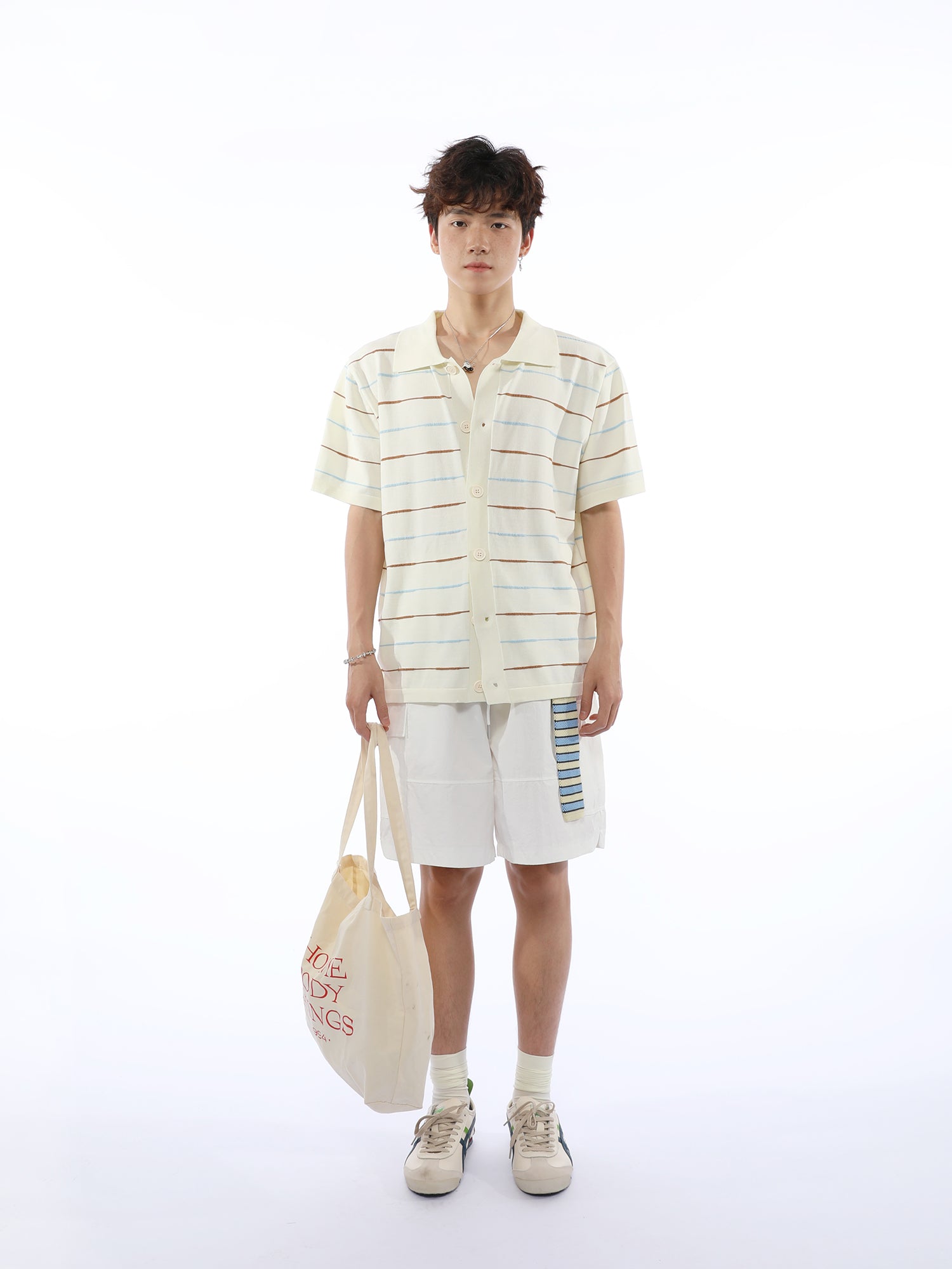 Casual Lapel Striped Short-sleeve Knitted Cardigan POLO Shirt