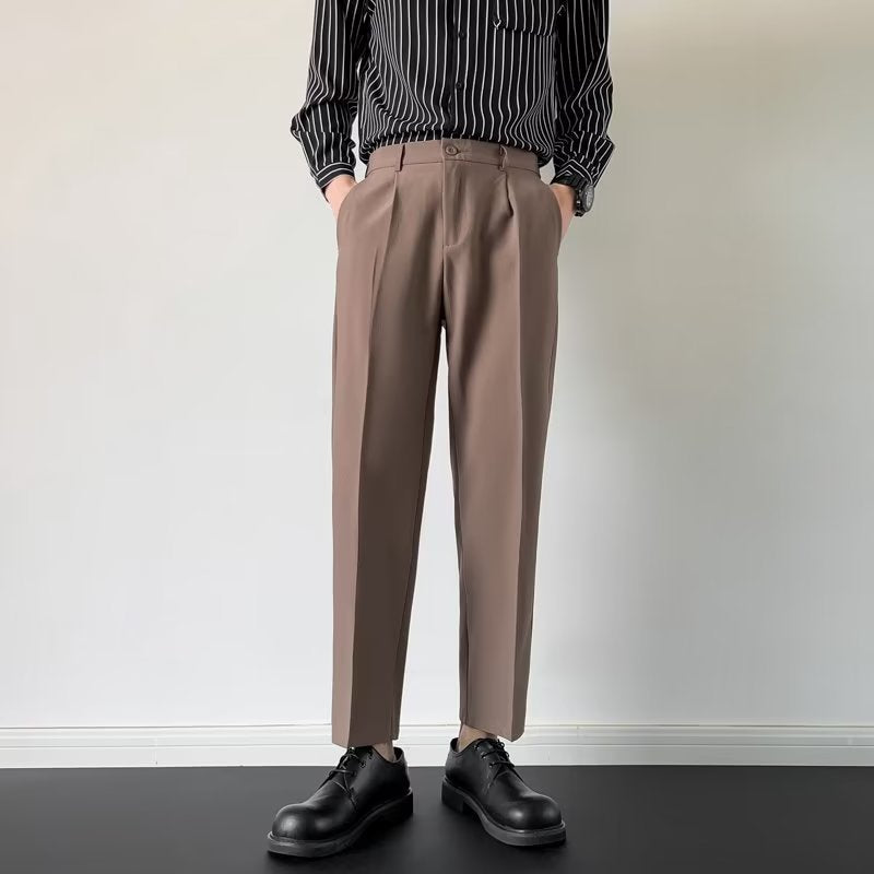 Black Straight-leg Draping Cropped Loose-fit Pants
