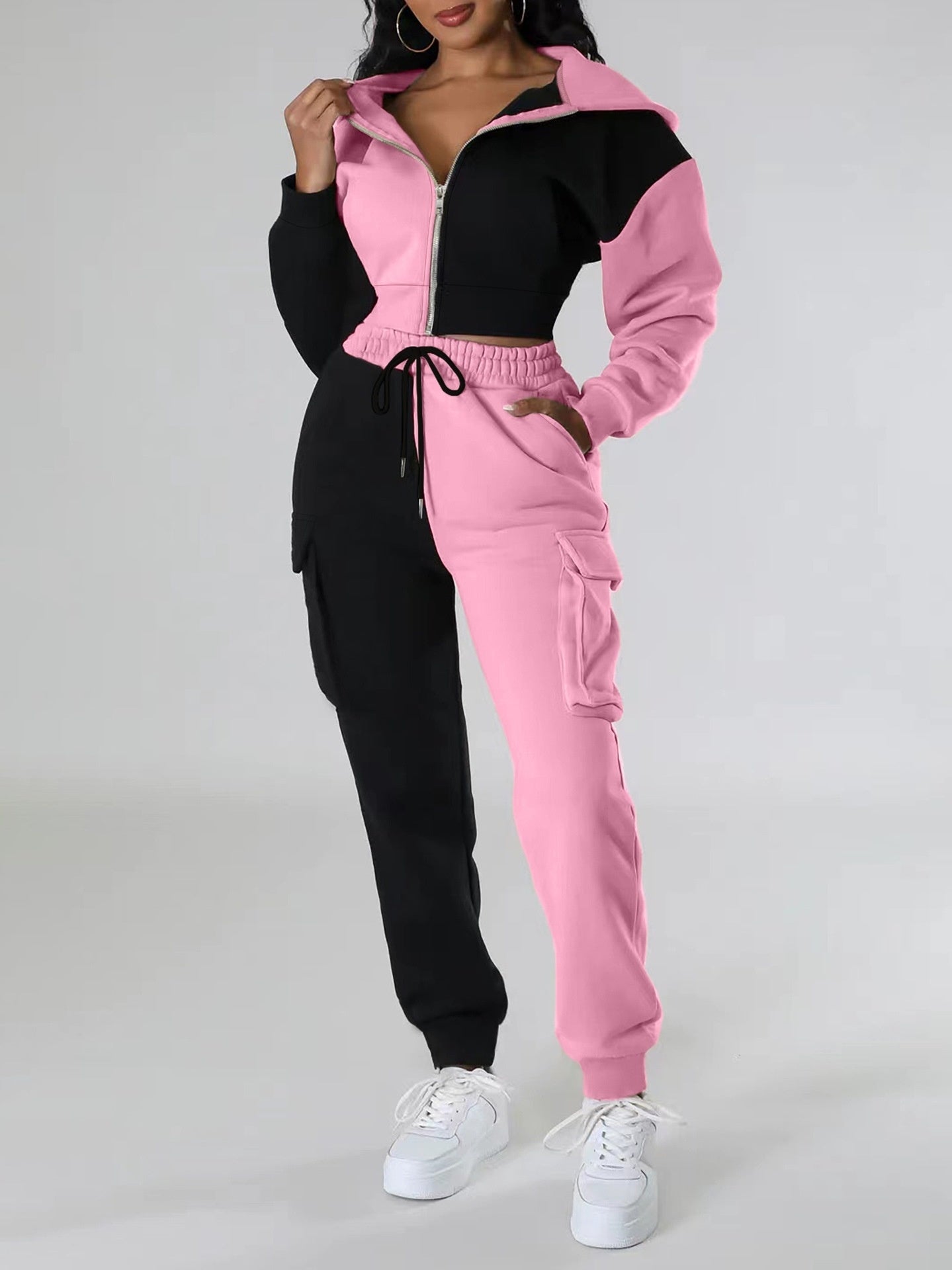Fashion Double Mixed Color Hooded Autumn Suit