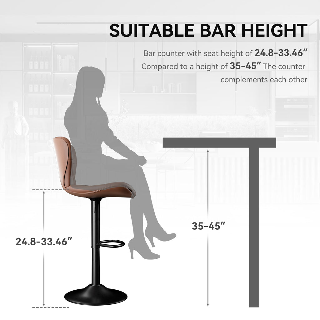 Modern Bar Stools Set Of 2, Adjustable Faux Leather Upholstered Swivel Bar Stools, Counter Height Bar Chairs With Back For Kitchen Island