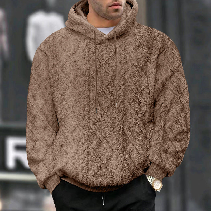Men's Casual Jacquard Double-Sided Fleece Hoodie Top
