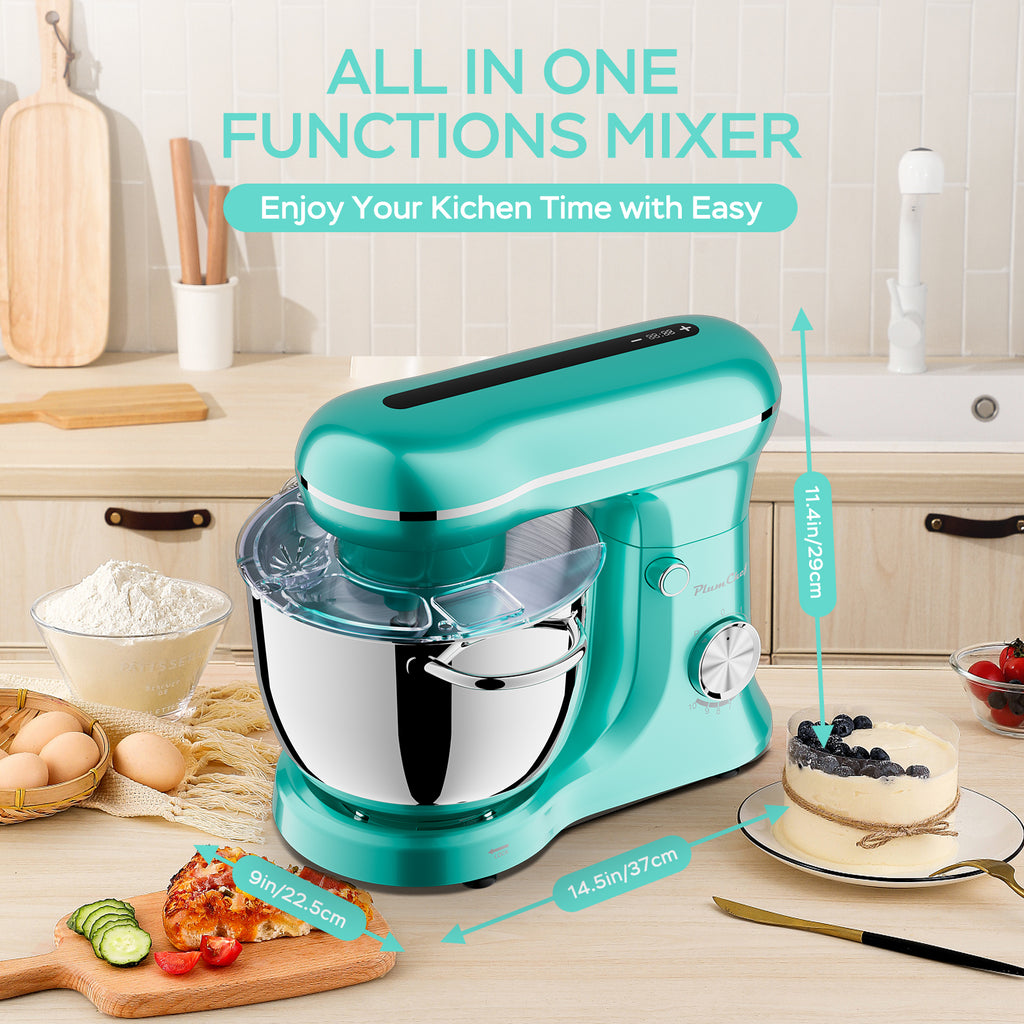 6QT & 5QT Dual Bowls Stand Mixer, 10 Speed Tilt-Head With Electronic Timer, Dough Mixer, Dishwasher Safe, Stainless Steel Bowls, Dough Hook, Flat Beater, Whisk For Baking,  Blue