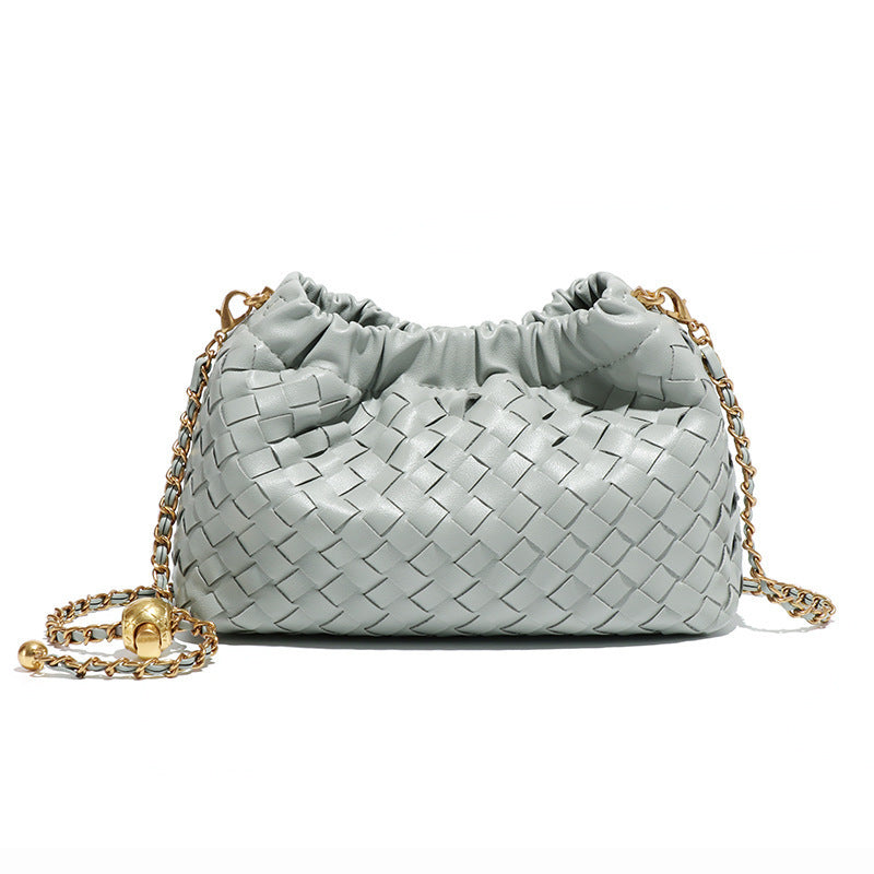 Cloud-shaped Woven Handbag With Gold Beads Chanel-style Chain And Shouldercrossbody Strap