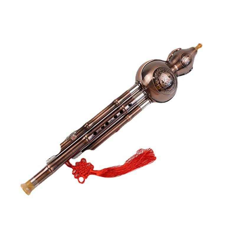 Chinese Traditional Gourd Flute - Durable Copper Plated Metal, Comes With Portable Gift Box And Chinese Knot, Suitable For Music Enthusiasts, C Bb Tone, Perfect For Gift Giving