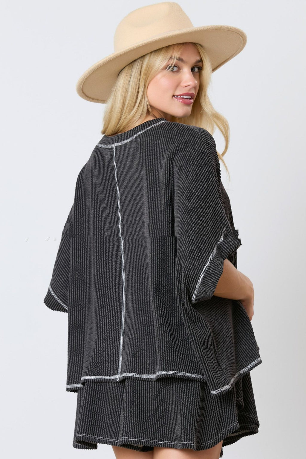 Short Sleeve Two-piece Thread Knitted Round Neck Homewear