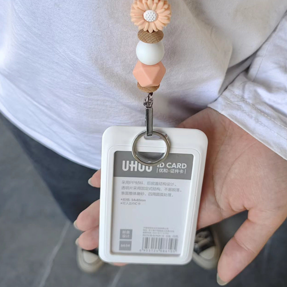 Beaded Necklace Lanyard Silicone Flower Keychain