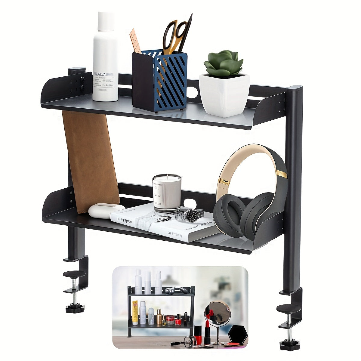 Black Double-layer Desktop Storage Rack