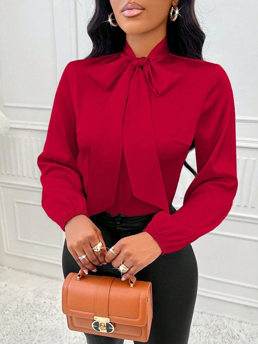Satin Shirt With Bow-tie Long Sleeves