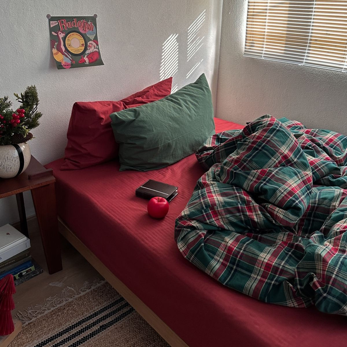 Ins Nordic Simple Plaid Christmas Cotton Yarn-dyed Washed Cotton Four-piece Set