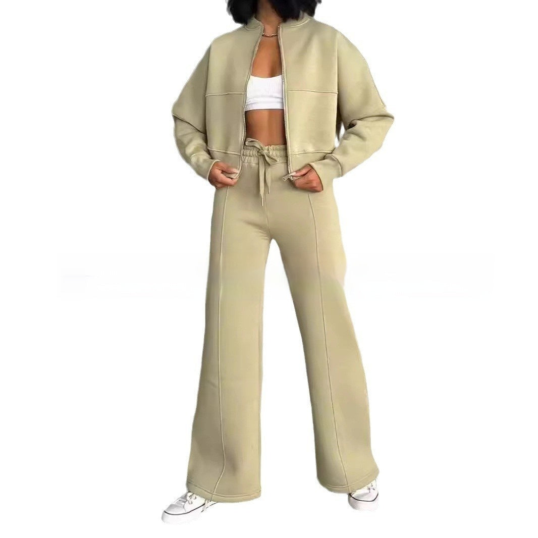 Womens Solid-Color Casual Sweatshirt Set