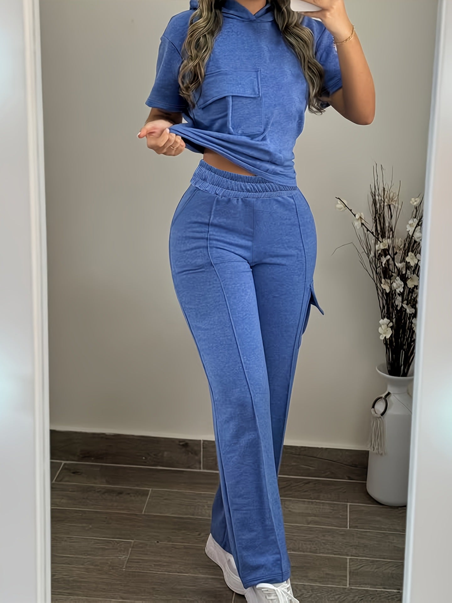 Casual Solid-Color Hoodie And Straight-Leg Pants Two-Piece Set