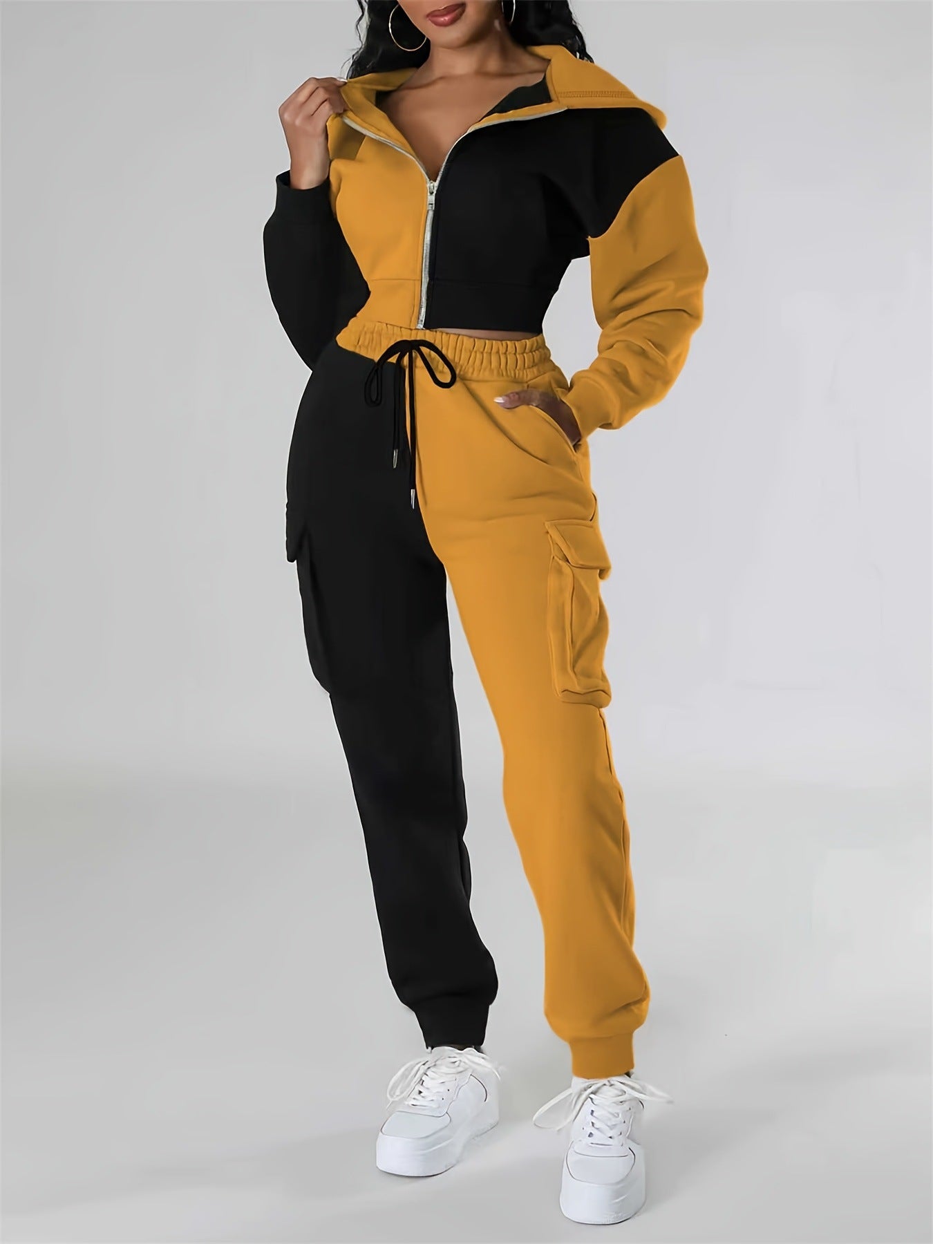 Fashion Double Mixed Color Hooded Autumn Suit