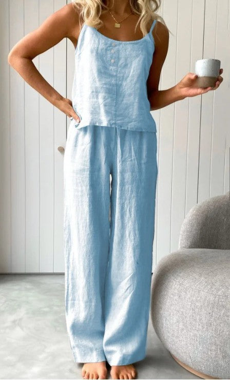 Women's New Solid Color Fashion Elastic Pants Sling Home Set