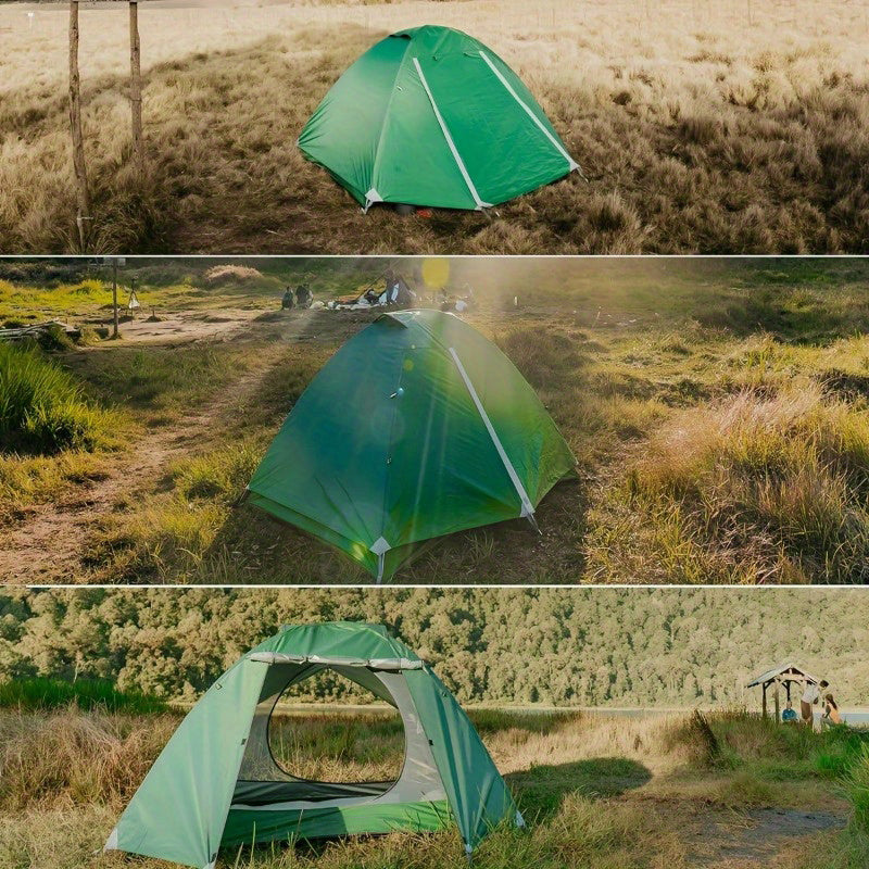 Green Ultralight Backpacking Tent 2 Person Waterproof Camping Tent 2 Person Double Layer Outdoor Simple Pitch Tent Suitable For Family Camping, Hiking Hunting Mountaineering Travel