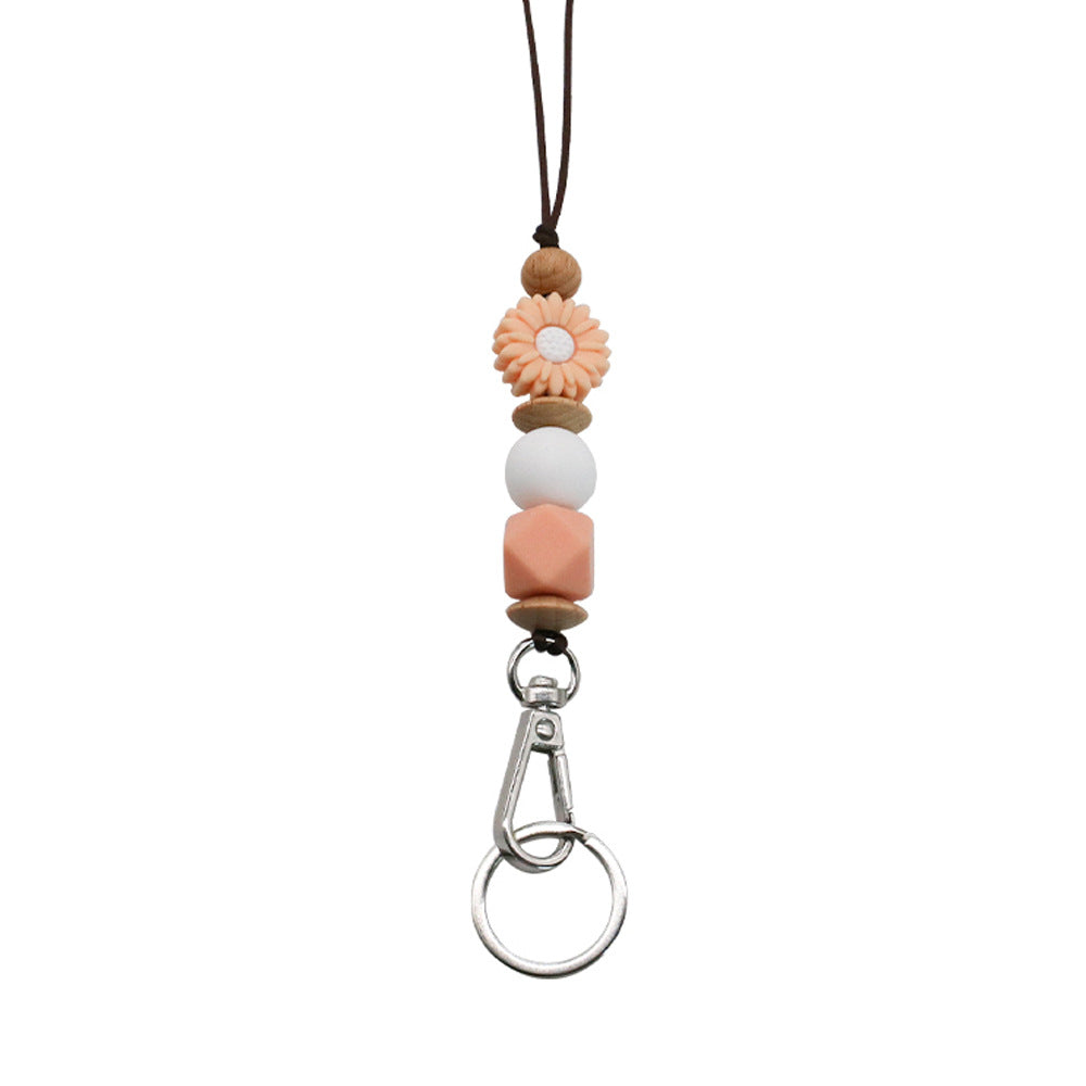 Beaded Necklace Lanyard Silicone Flower Keychain